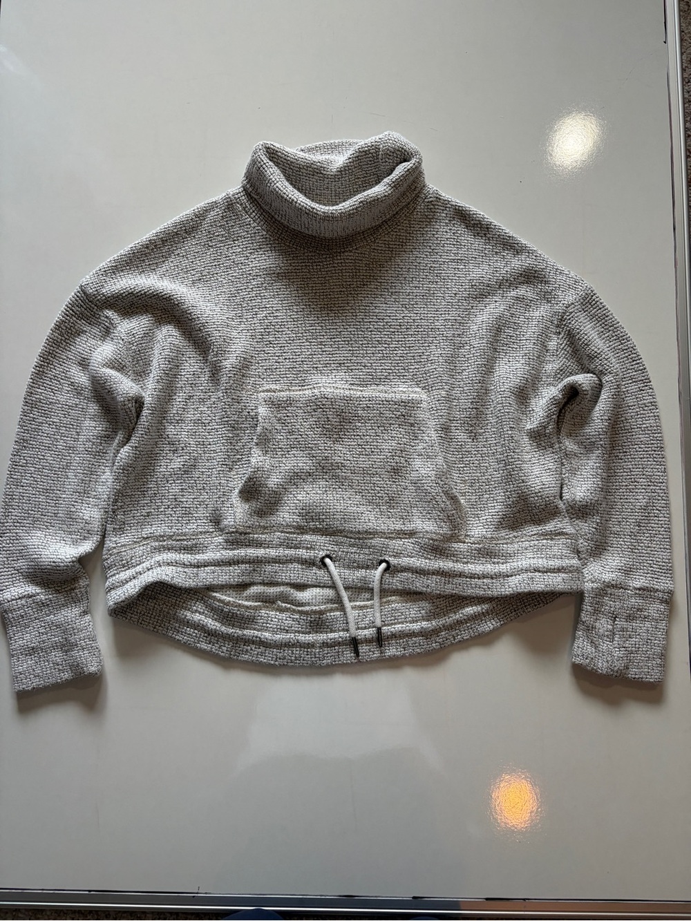 Sweaty Betty Restful Boucle sweatshirt cowl neck kangaroo pocket gray large